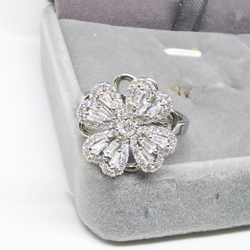 Kupfer drehbarer Ring Mikro-Einlage Fashion Damenring Zeigefingerring