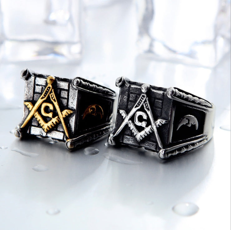 Männer-Freimaurerringe, Gold Sonne Mond, Punk, handgefertigt, hochglanzpolierter Silberschmuck für Herren