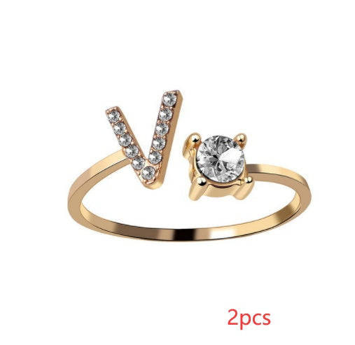 Nuevo Diseño Anillo Ajustable con Letra Inicial 26 Joyería de Moda para Mujeres Joyería Simple y Elegante