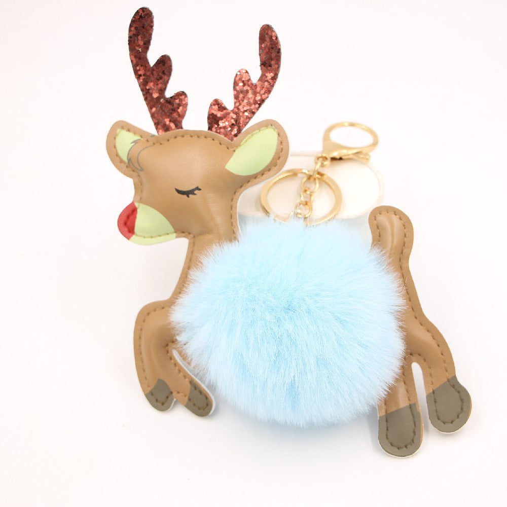 Llavero Colgante de Reno Navideño con Pompones para Bolsos
