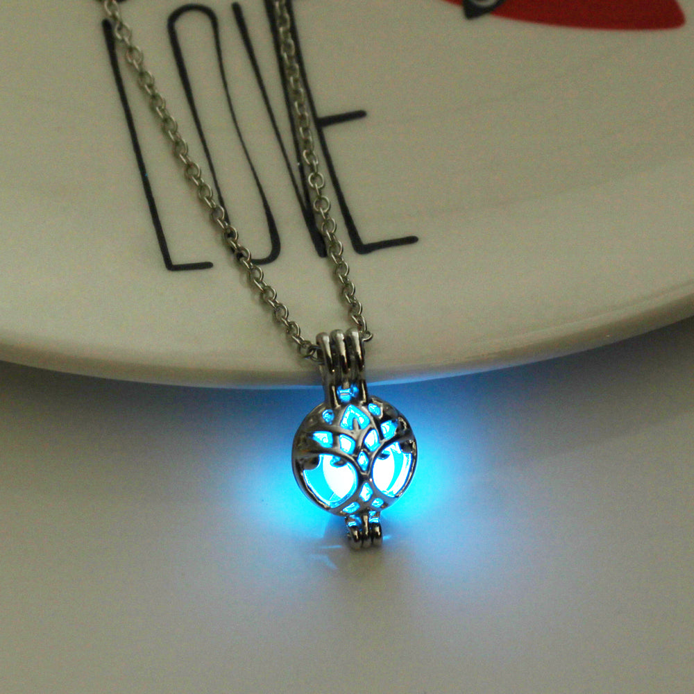 Glow-in-the-dark tree of life hollow diy round necklace
