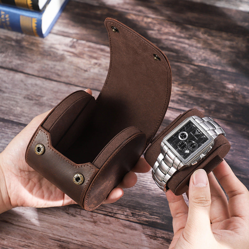 Caja de cuero individual para relojes, estuche portátil para guardar relojes