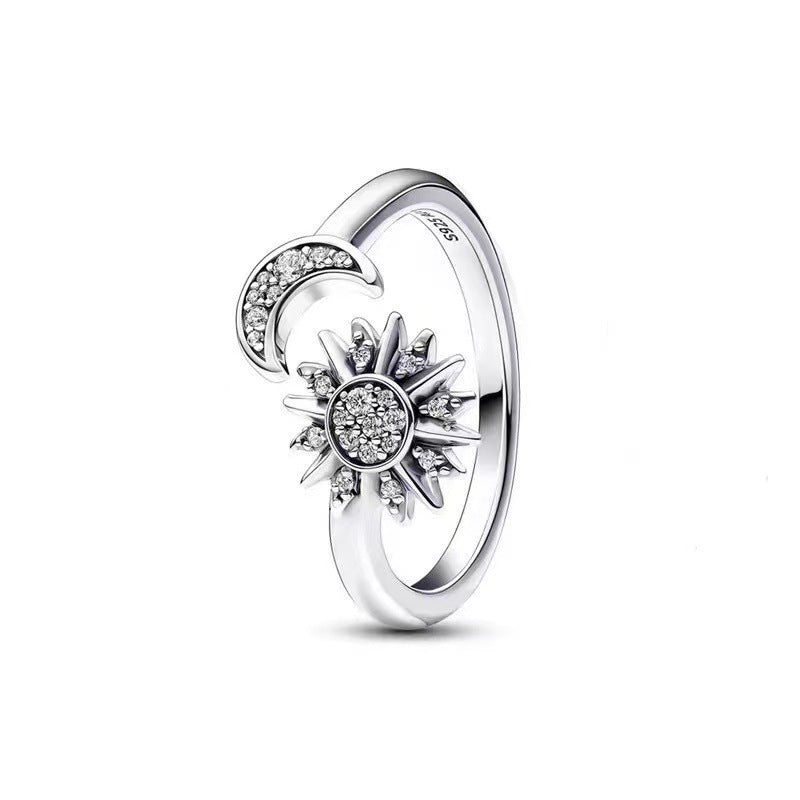 Anillo Abierto Ajustable de Estrella y Luna con Diamantes de Imitación, Anillos de Pareja con Personalidad de Moda para Joyería de San Valentín
