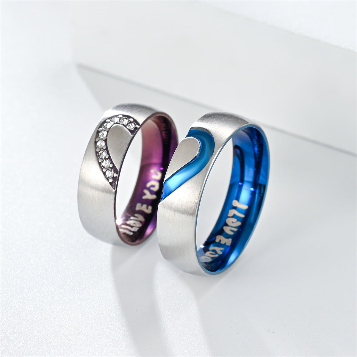 Herzform mit Diamant Edelstahl ICH LIEBE DICH Paarring