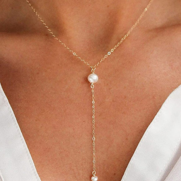 S925 Silver Y-shaped Pearl Necklace