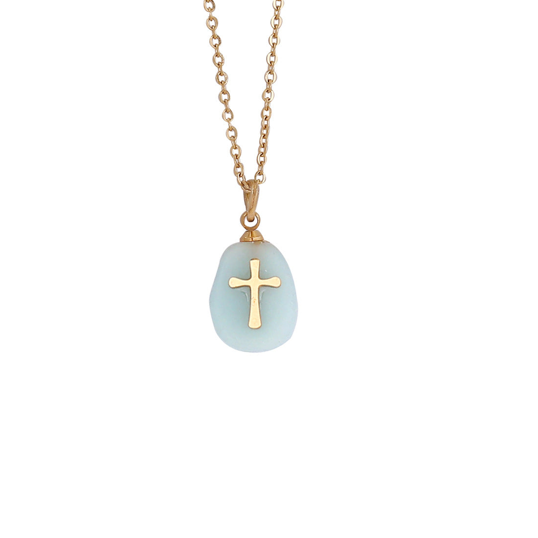 Women's Metal Natural Stone Cross Necklace