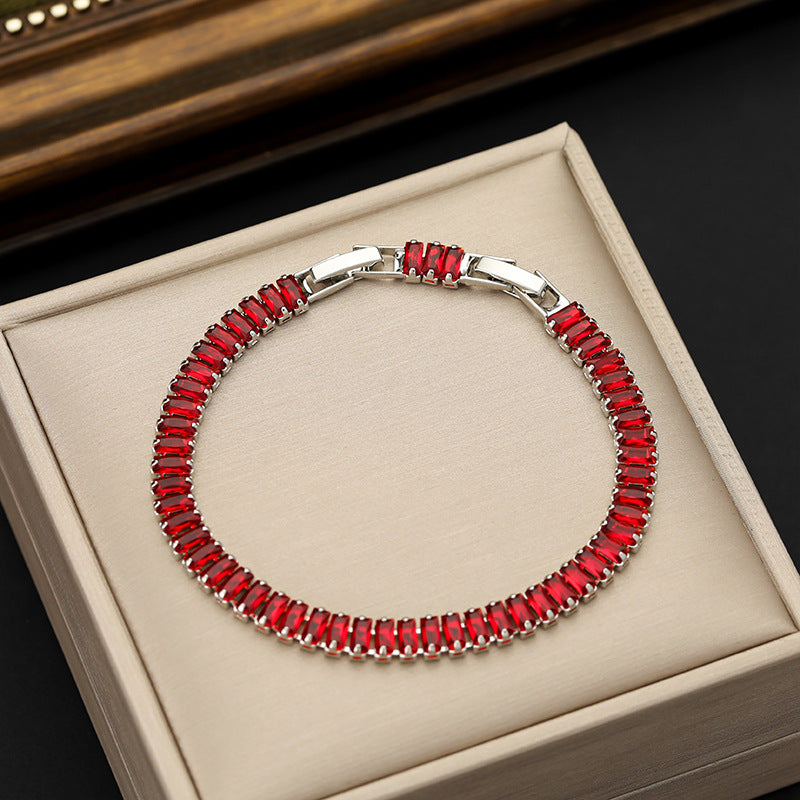 Rectangular Zircon Bracelet Extended Buckle Adjustable Length Tennis Chain