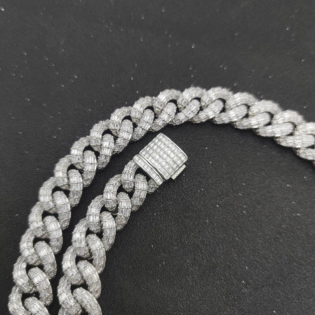Hip Hop 15mm Dreireihige T-Square Cuban Kette Echt Vergoldet