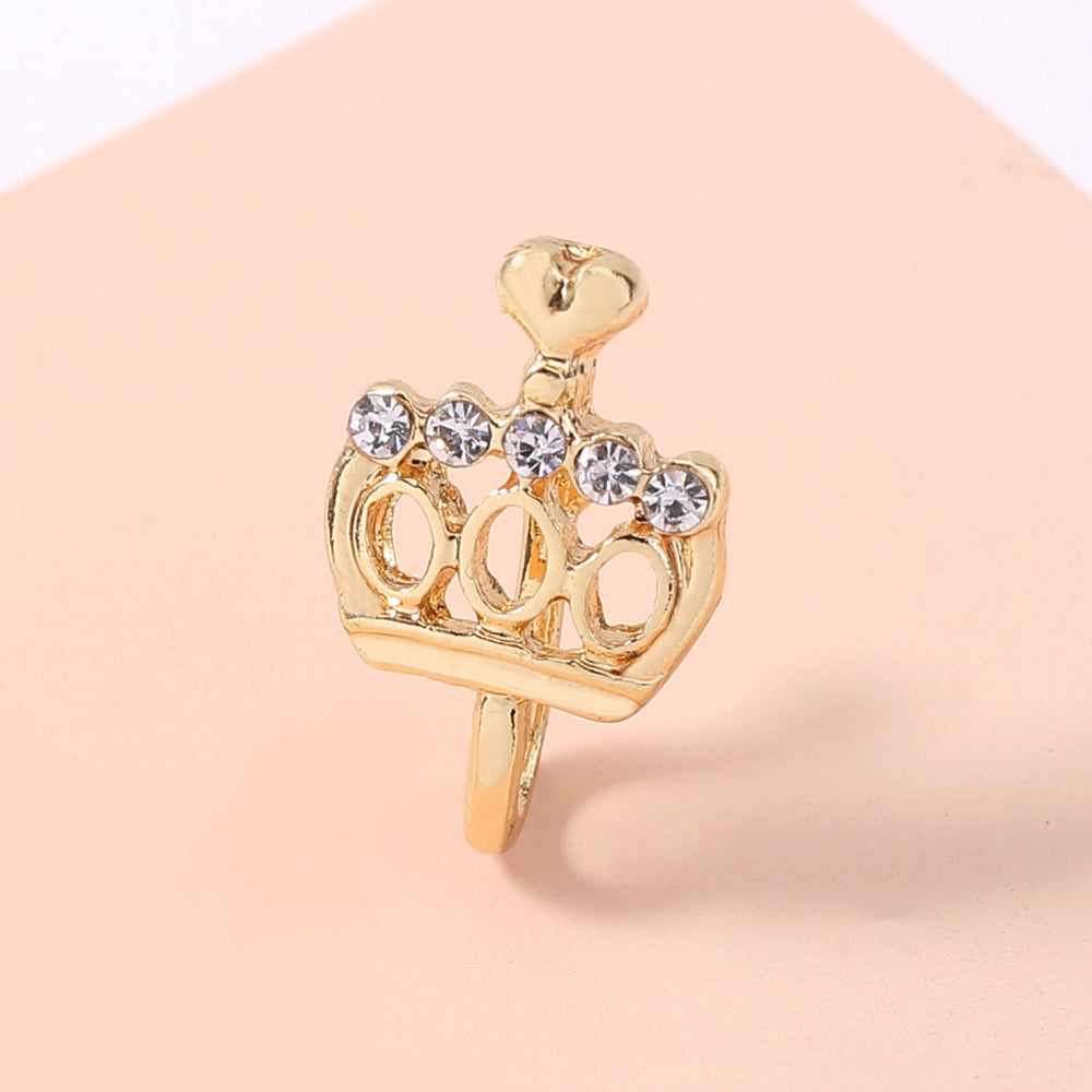 Anillo de nariz falso con diseño de corona de corazón minilindo y corona dorada