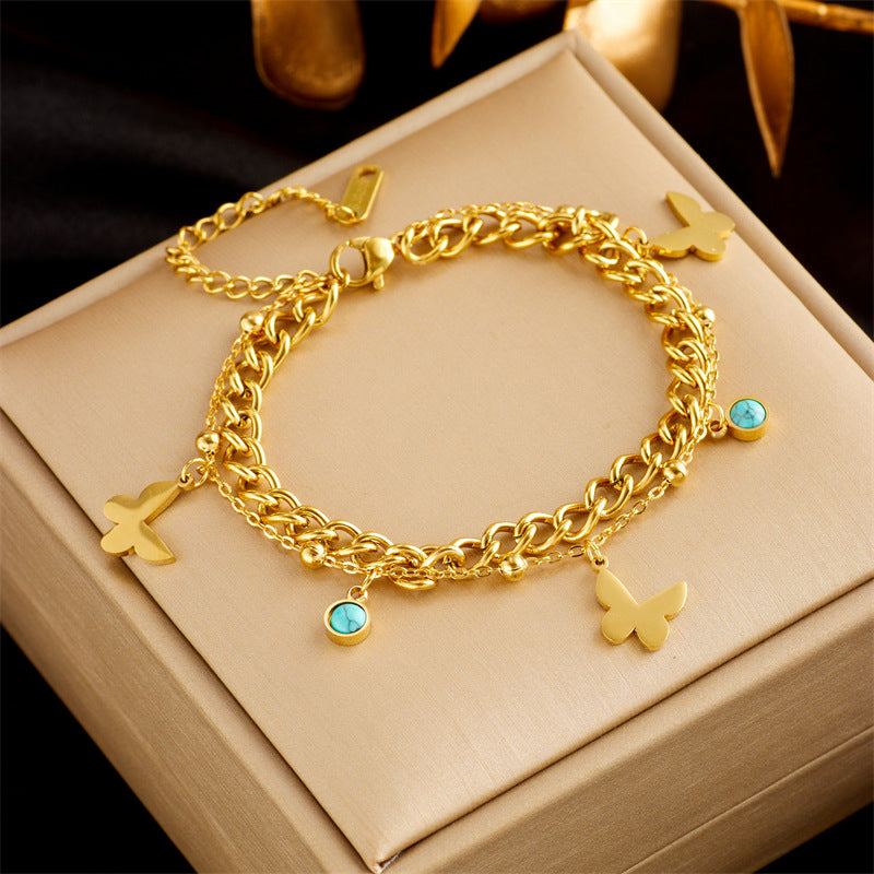 Pulsera de doble capa de moda punk chapada en oro de acero inoxidable para mujer, cadena de serpiente, joyería de lujo para fiesta