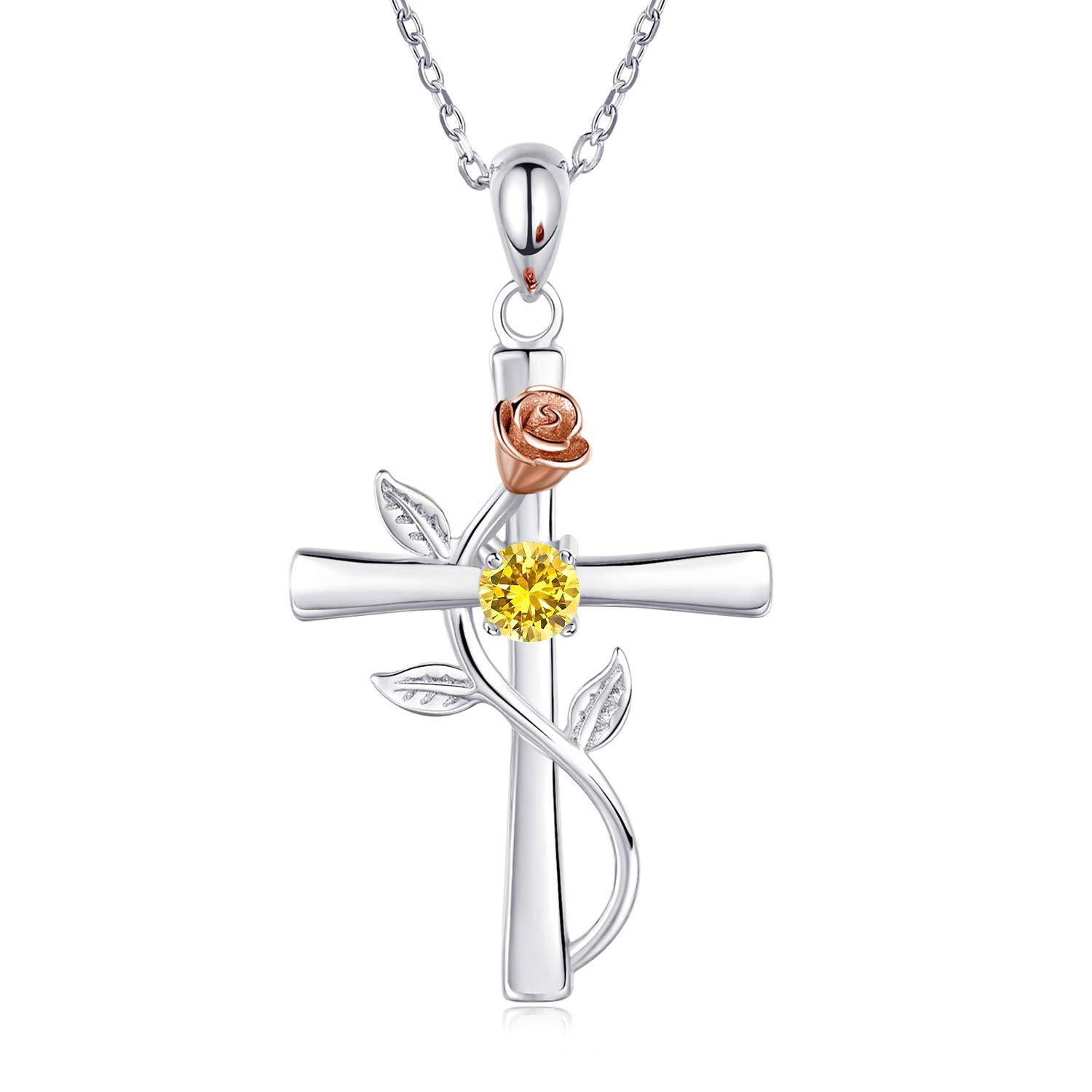 Rosenkreuz-Halskette mit Strass, modische Persönlichkeit, 12 Monats-Geburtsstein-Anhänger-Halskette für Valentinstag, Geburtstagsgeschenk