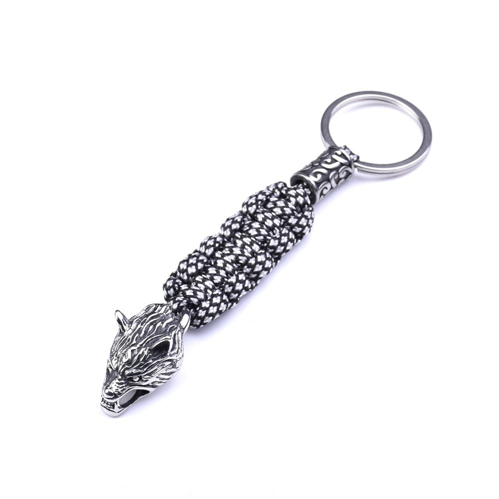Llavero de acero inoxidable con tejido de cuerda