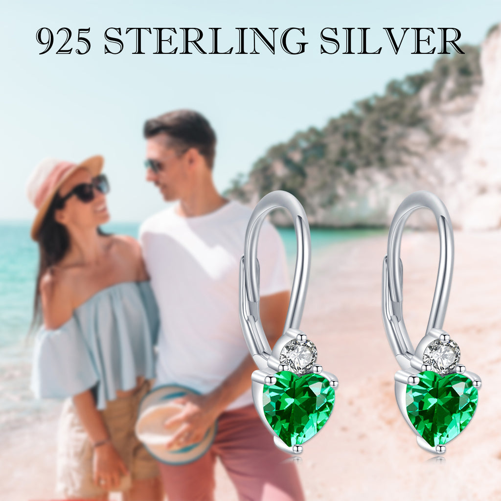 Pendientes de Corazón de Circonita Hipoalergénicos de Plata de Ley 925 Joyas de Piedras de Nacimiento para Mujer