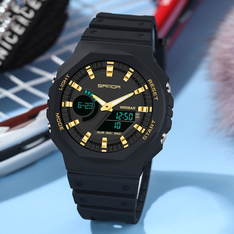 Reloj electrónico multifuncional deportivo resistente al agua de doble pantalla