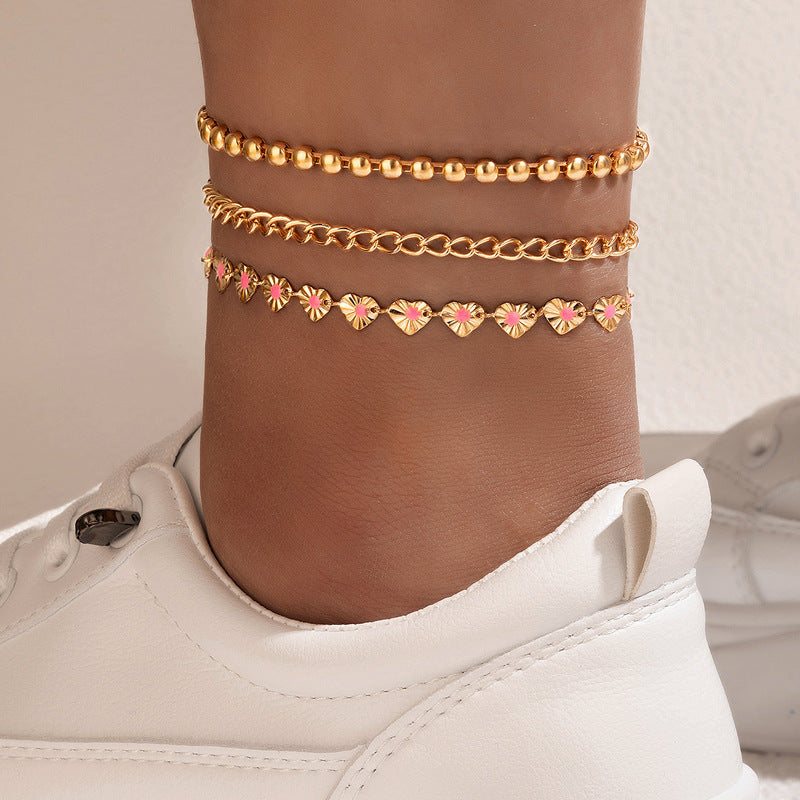 Nueva Joyería Aleación Tobillera Doble Capa Amor Círculo Pieza Cadena