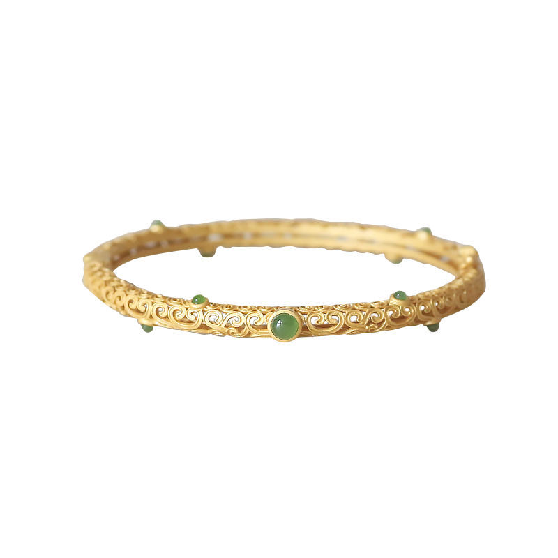 Pulsera con broche de jaspe nube hueco tallado e incrustaciones chapadas en oro