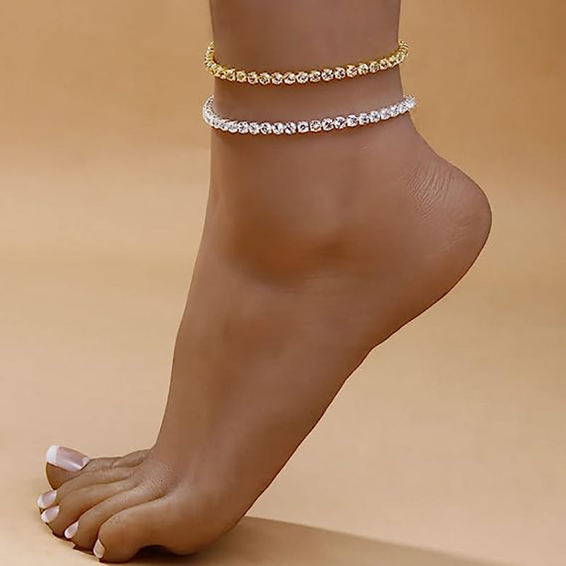 Glänzender lockerer Diamant Modetrend Einfacher Strass-Fußkettchen