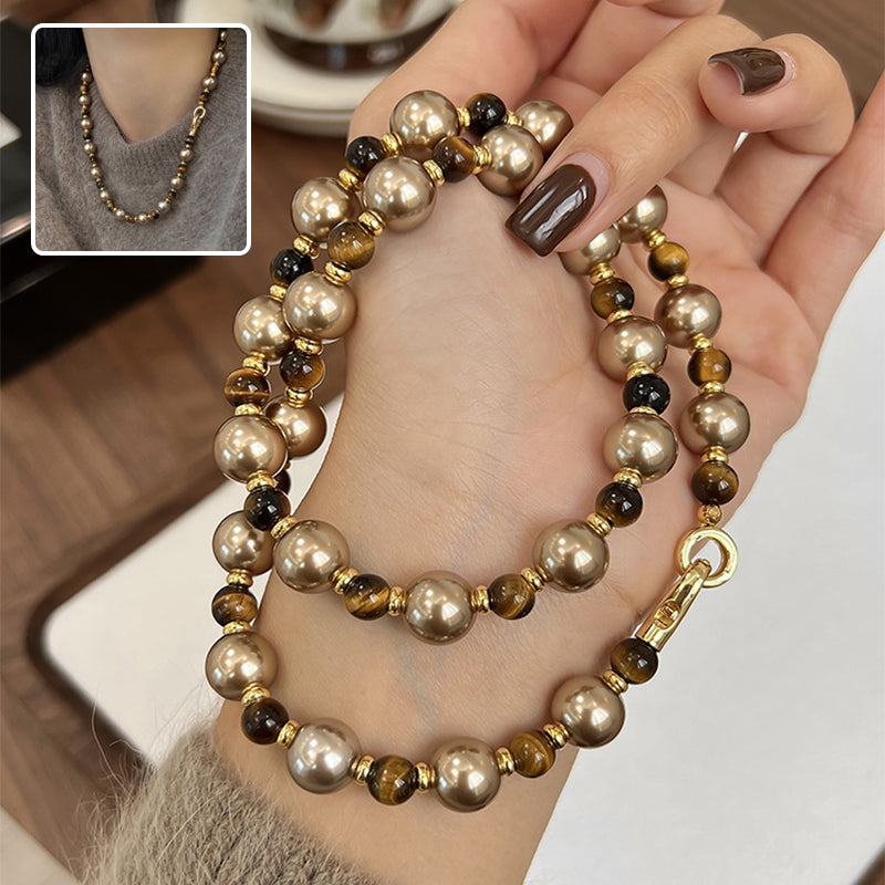 Braune Tigerauge Perlenkette Herbst Und Winter Leichte Luxus Nische Pulloverkette Damen Mode Schmuck