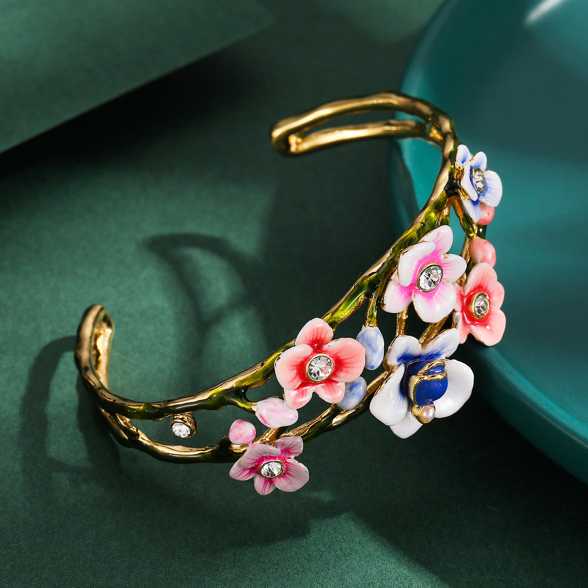 Enamel Glaze Diamond Multi-color Orchid Hollow Bracelet