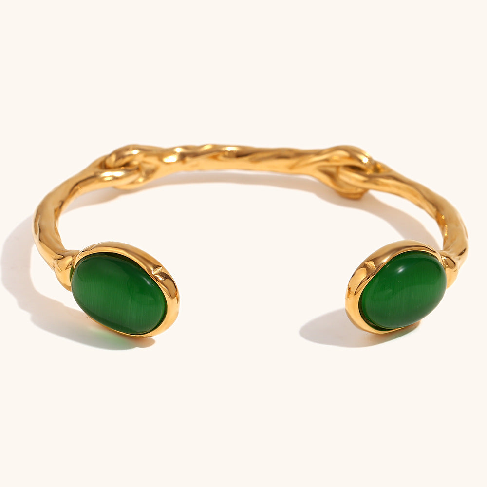 Pulsera abierta ovalada irregular de piedra natural bilateral