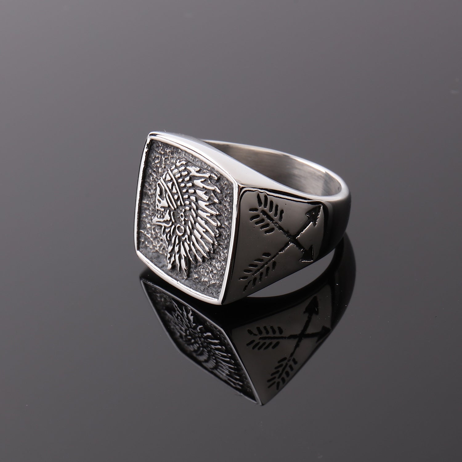 Indian Totem Ring Vintage Edelstahlring