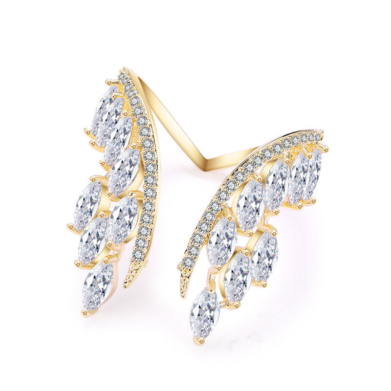 Kreativer offener Ring mit Engelsflügeln, exquisite Damen-Strass-Ringe, personalisierter Schmuck