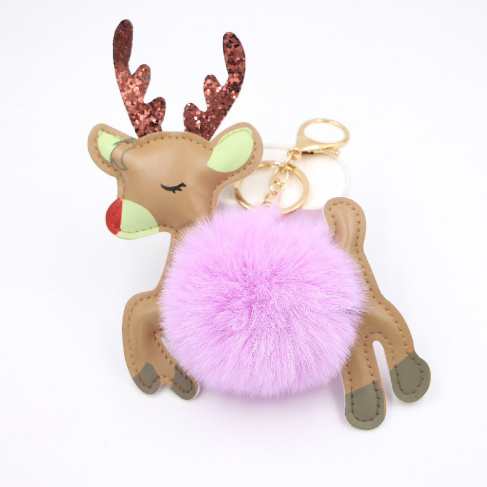 Llavero Colgante de Reno Navideño con Pompones para Bolsos