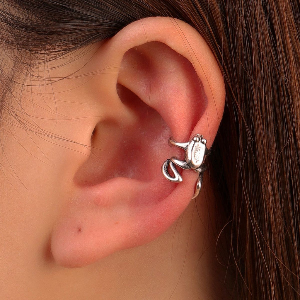 Aretes de aleación en forma de rana, joyería animal para mujer sin perforaciones en las orejas