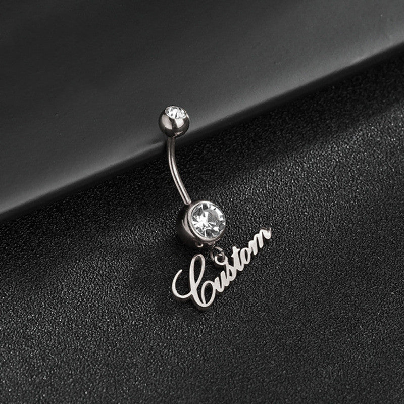 Joyería corporal para el ombligo con inicial del alfabeto inglés y circonita
