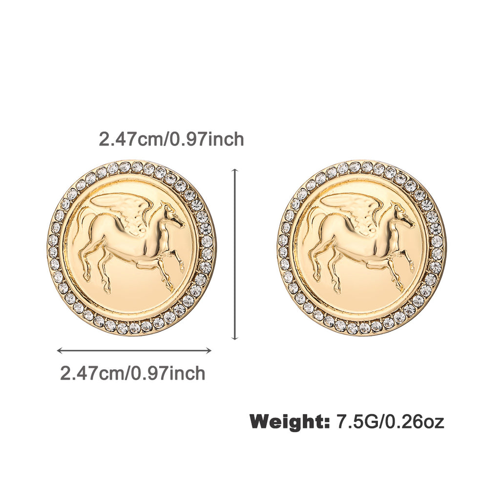 Juego de collar y pendientes con relieve de figura de Pegaso en moneda antigua