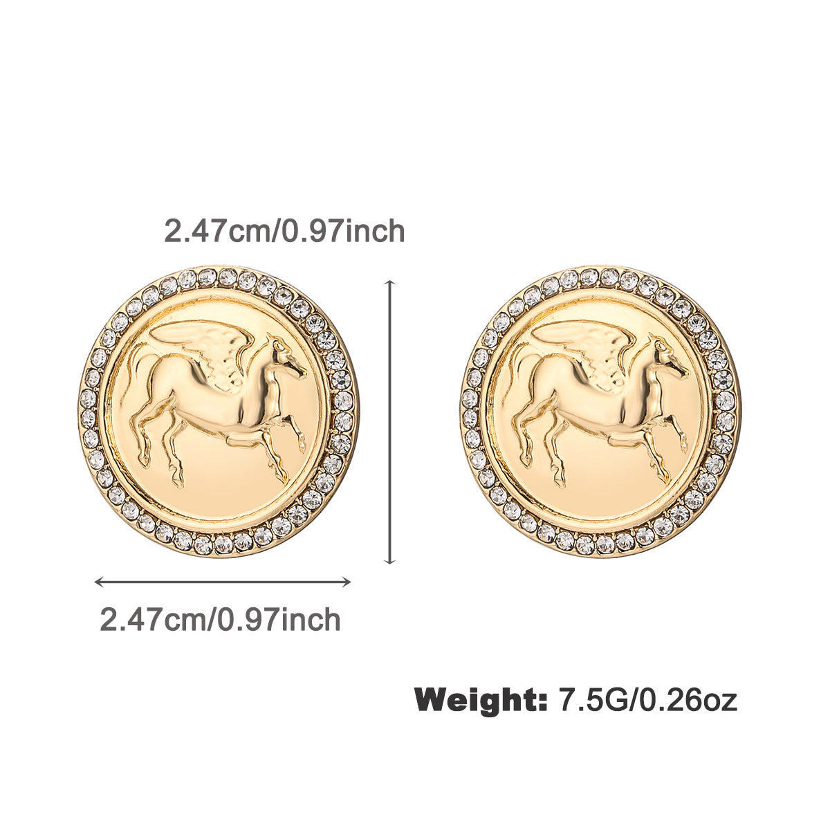 Juego de collar y pendientes con relieve de figura de Pegaso en moneda antigua