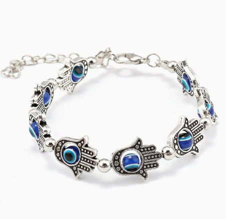 Pulsera elegante y versátil de metal con abalorios de palma bohemia