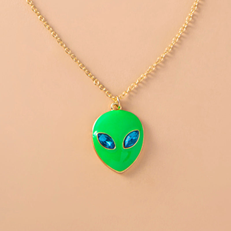 Halloween Vintage Emaille Alien-Gesichts-Anhänger-Halskette