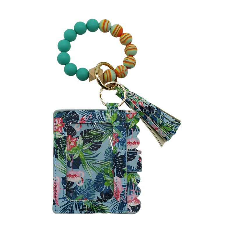 Llavero de pulsera de cuentas de silicona con estampado de leopardo