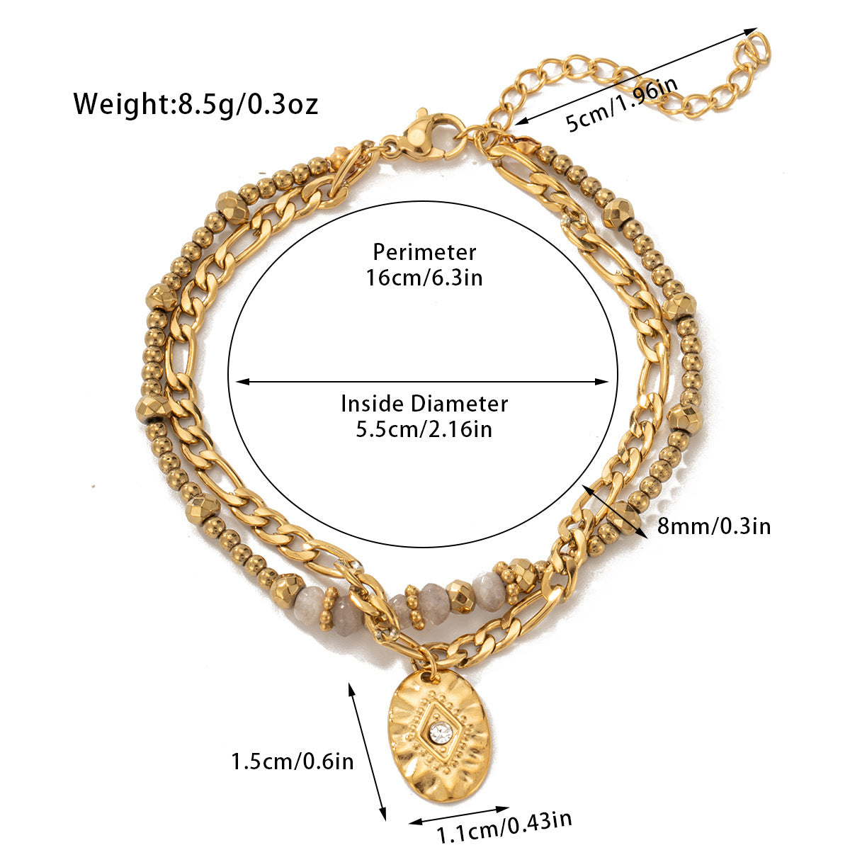 Pulsera bohemia de doble capa con cuentas de piedra natural
