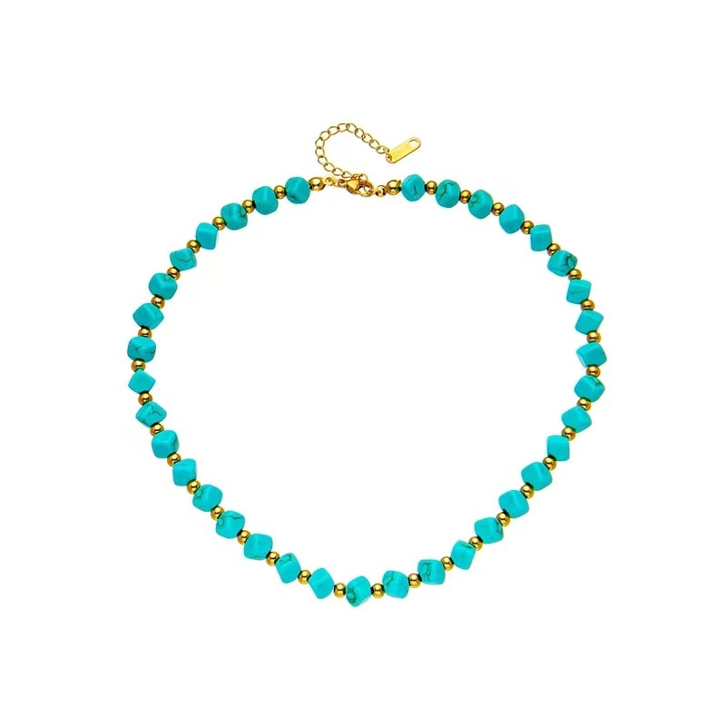 Türkise französische Retro-Perlenkette für Damen