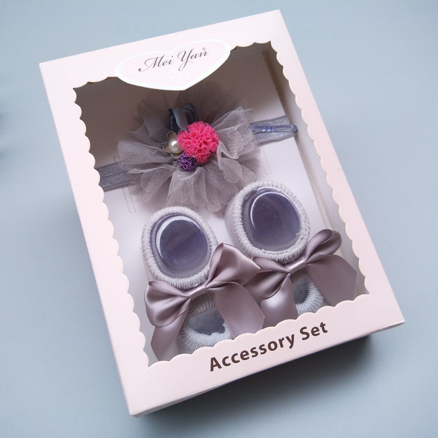 Caja de regalo de calcetines y diadema para bebé niña