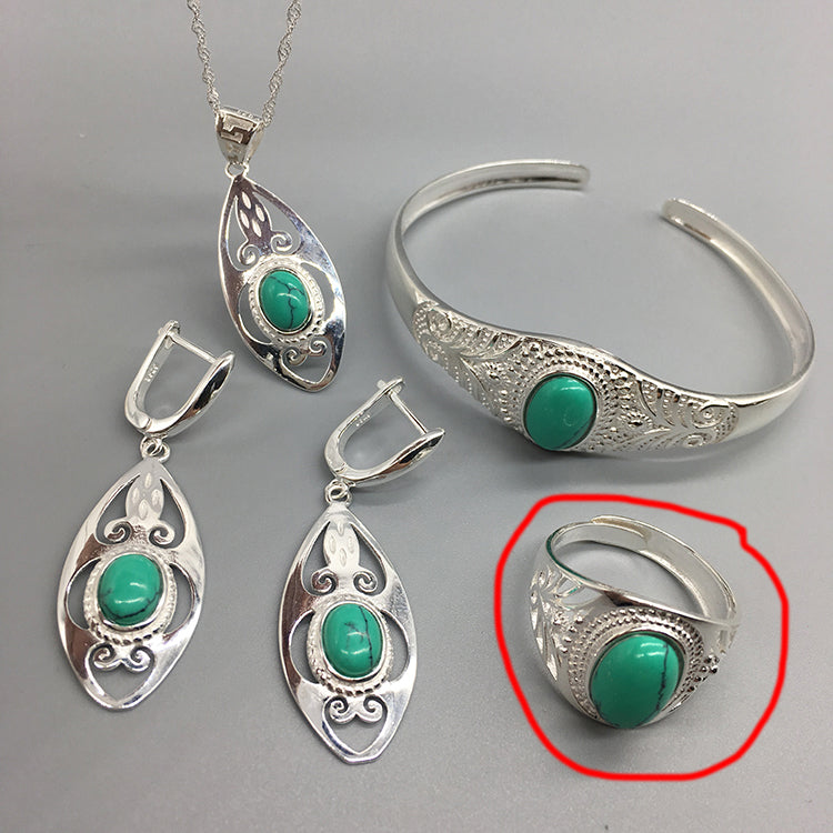 Ethnisch mongolisches Silberschmuckset Armband Vierteiliges Set