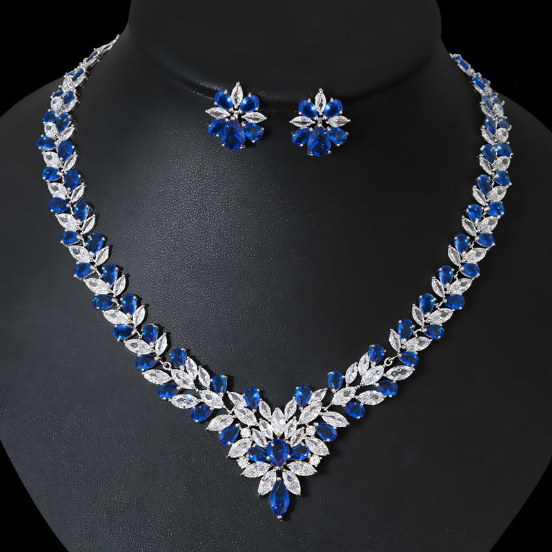 Braut Zirkon Schmuck Halskette Ohrringe Set