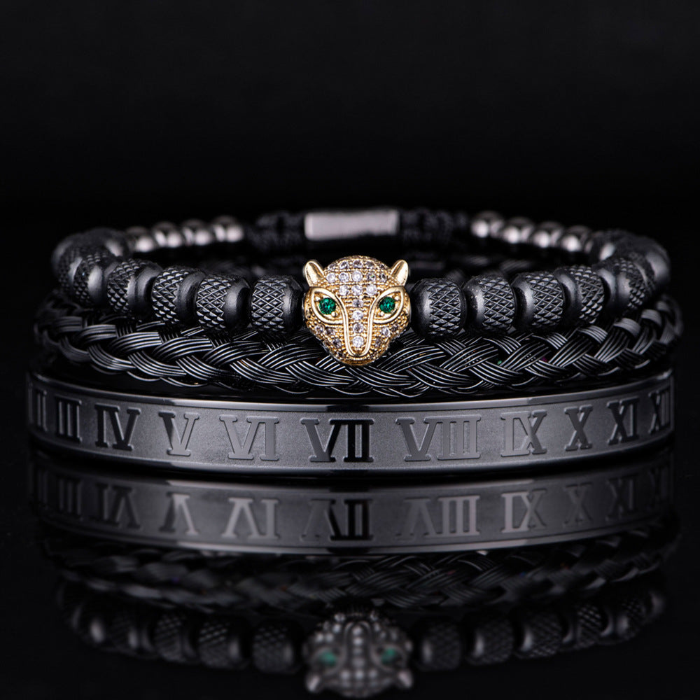 Leopardkopf-Set Mesh Ananas Perle Römisches Armband