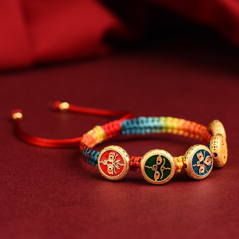 Correa tejida tibetana de los Cinco Dioses de la Riqueza