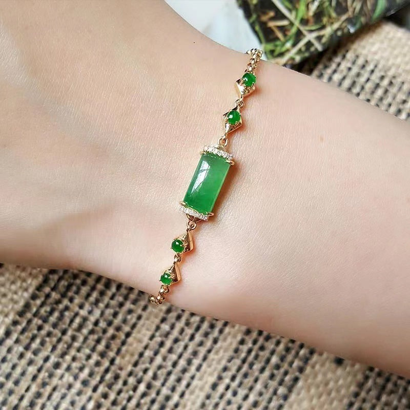 Pulsera de calcedonia, brazalete para mujer, tubo de jade verde Yang, a juego