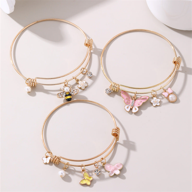 Öltropfen Schmetterling Kleine Blume Armband Schlicht