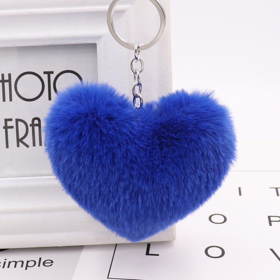 Llavero con pompón en forma de corazón, conejo Rex, de peluche, colgante para coche