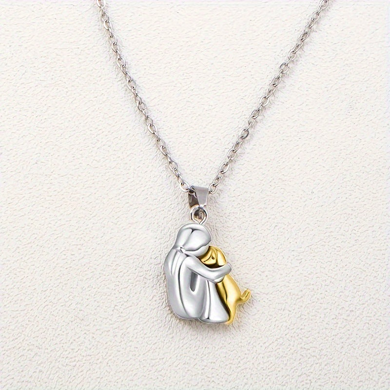 Fashion Little Girl And Dog Hug Necklace