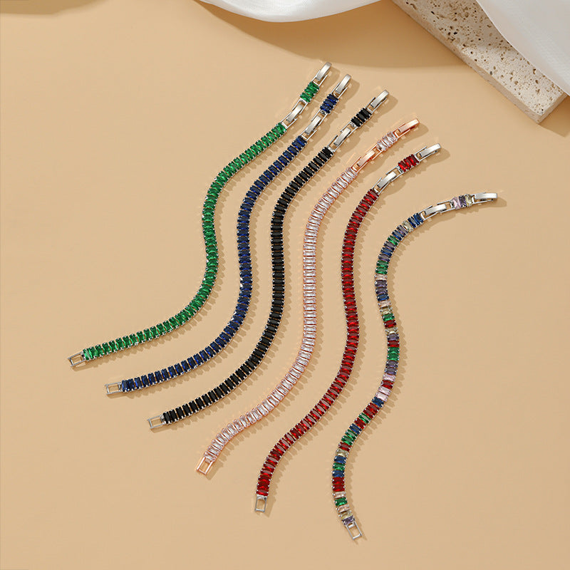 Rectangular Zircon Bracelet Extended Buckle Adjustable Length Tennis Chain