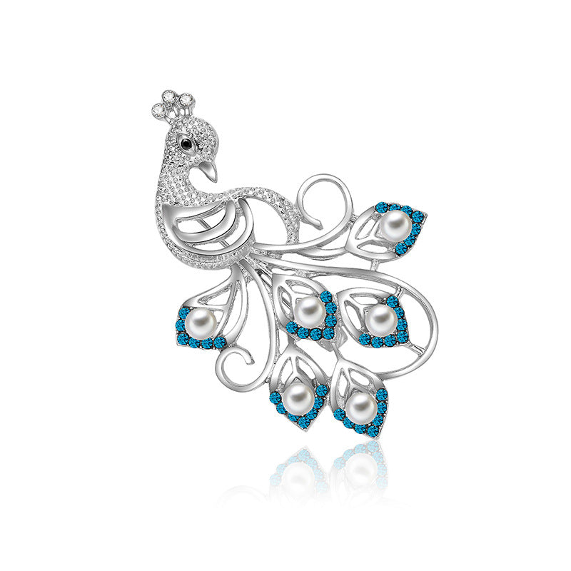 Broche de aleación de pavo real de alta gama con diamantes completos