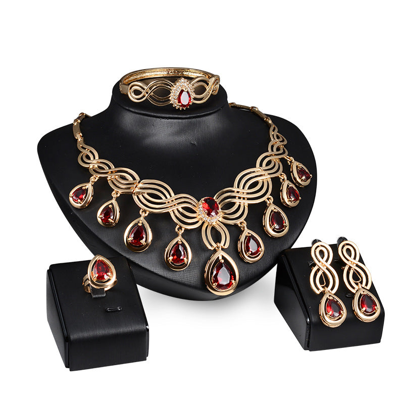 Schmuckset Mode Edelsteine Halskette und Ohrringe Legierungsschmuck