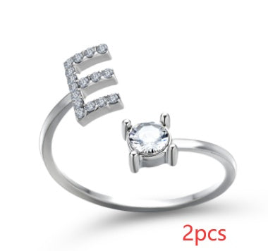 Nuevo Diseño Anillo Ajustable con Letra Inicial 26 Joyería de Moda para Mujeres Joyería Simple y Elegante