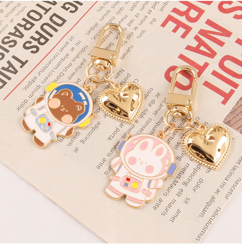Cartoon Space Rabbit Space Bear Alloy Keychain Pendant